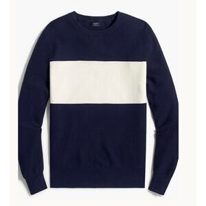 Mens Rugby Stripe Cotton Sweater Navy/White XL NWT Garter Stitch Knit